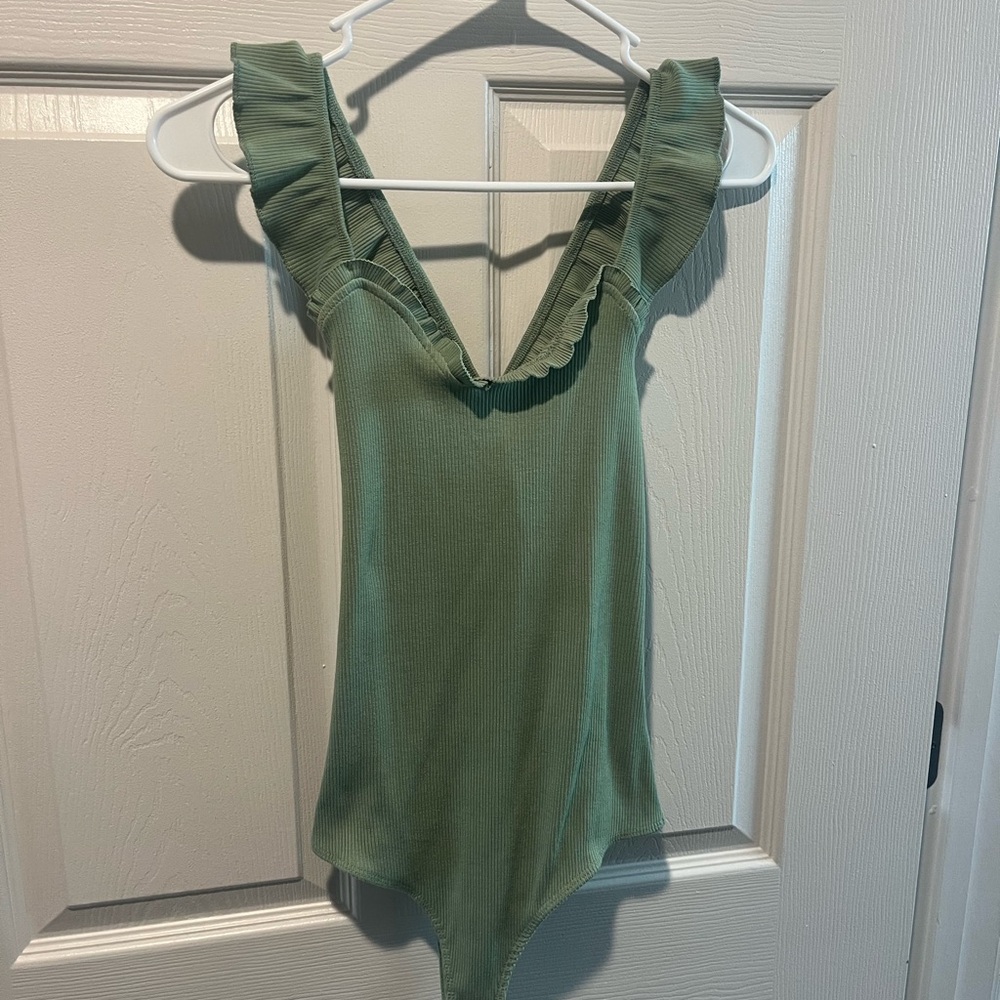 Blue Rain Green Ruffle V-Neck Top